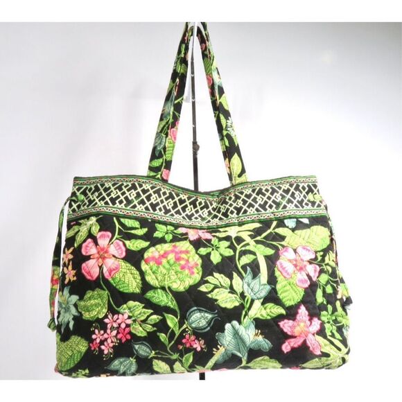 Vera Bradley BOTANICA Green Pink Floral Cotton Tote Retired Pattern Rare - Picture 1 of 7
